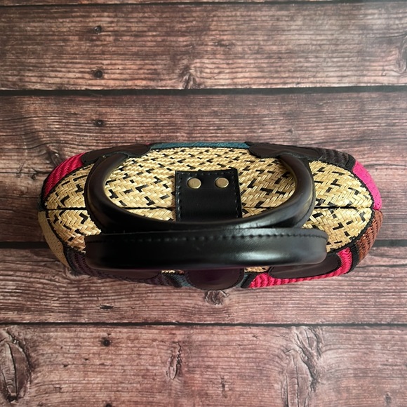 VINTAGE | Straw woven colour block structured handbag - Picture 4 of 9